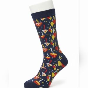 Men's Navy Socks with Red and Yellow Design